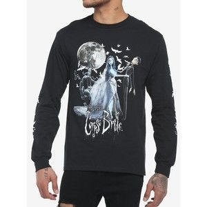 Corpse Bride Emily Victor Graphic Print Black Long Sleeve T-Shirt Mens Size S